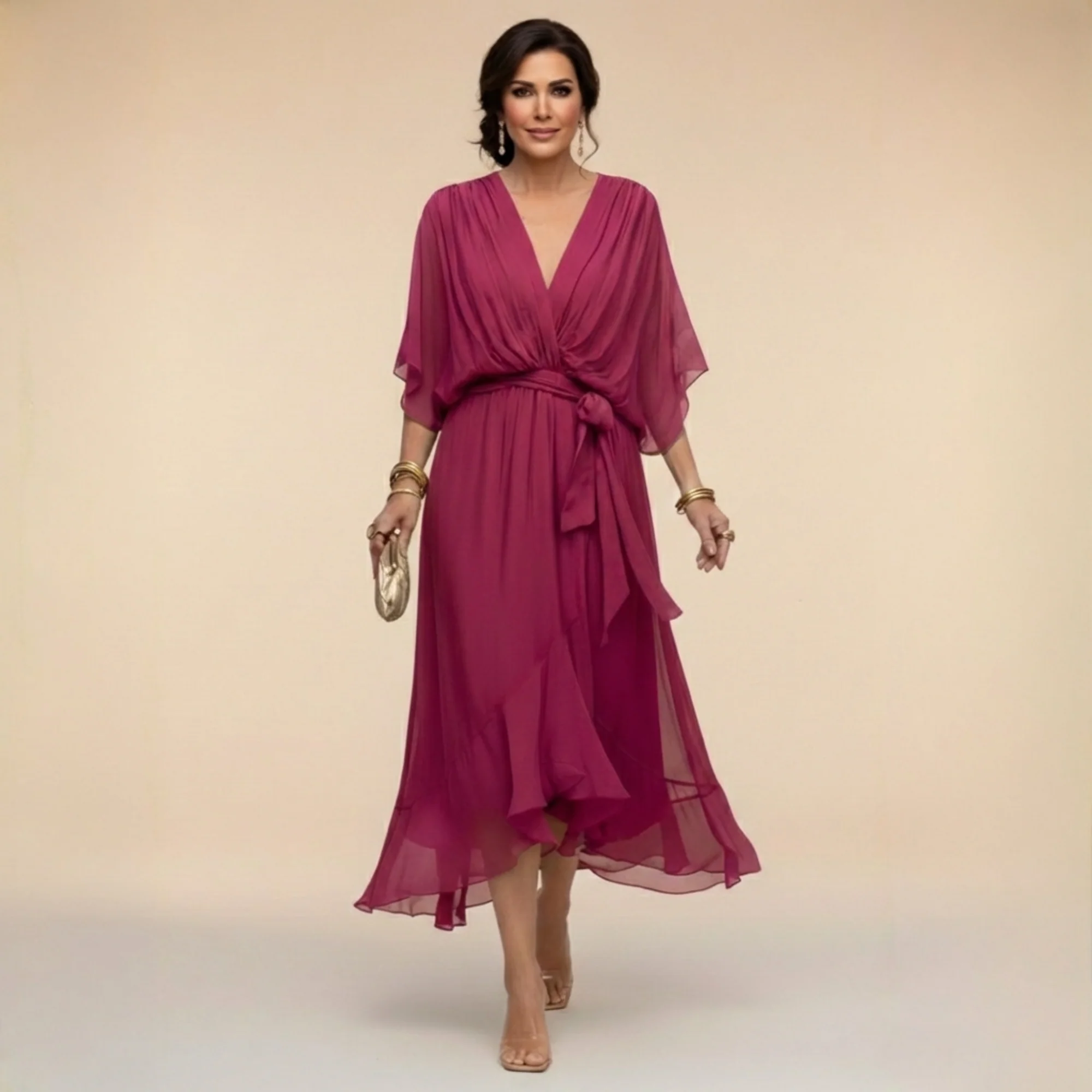 Lena | Chiffonkleid mit V-Ausschnitt für Damen - Image 4