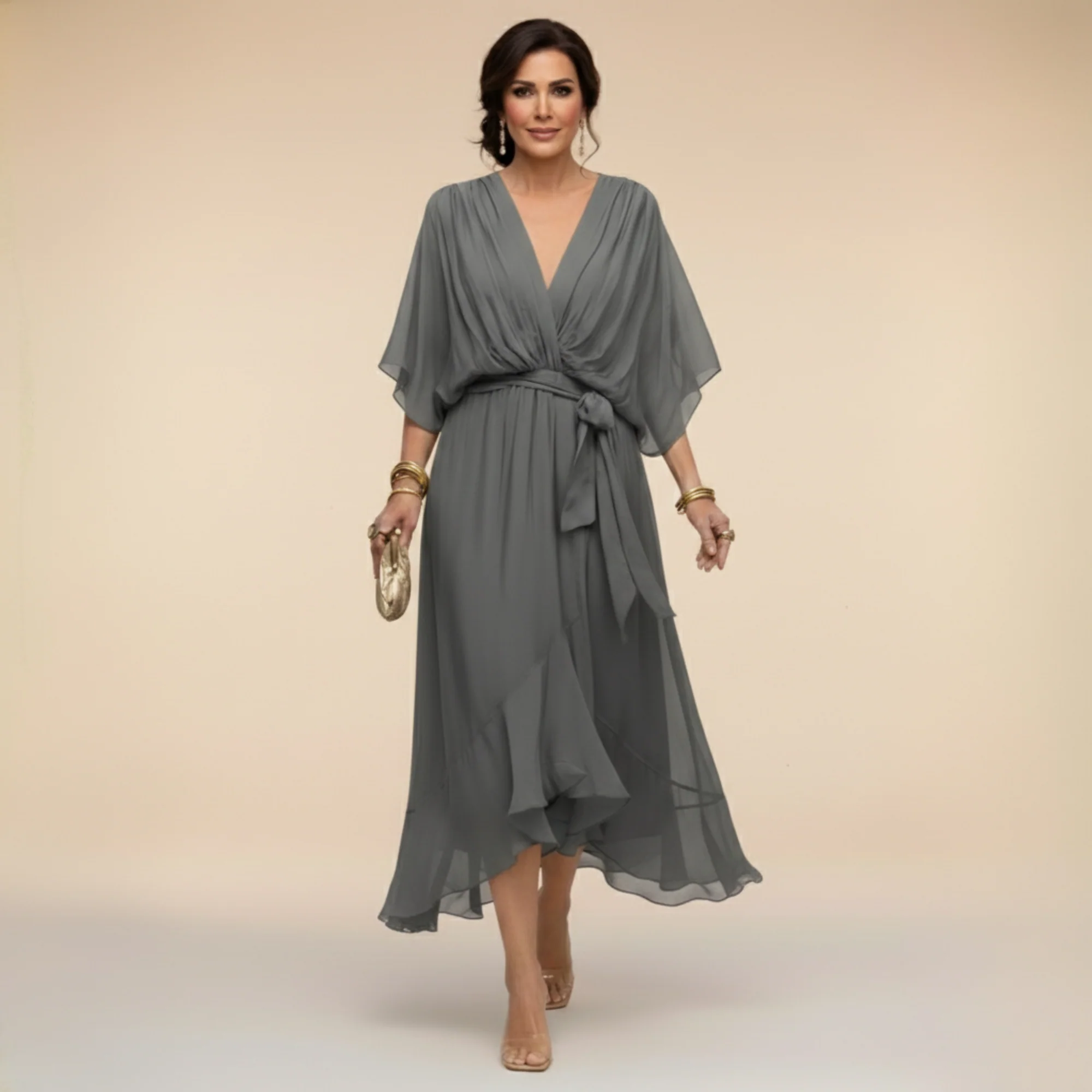 Lena | Chiffonkleid mit V-Ausschnitt für Damen - Image 6