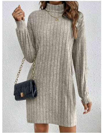 Lena | Khaki Strickkleid Damen mit halbem Reißverschluss - Image 3