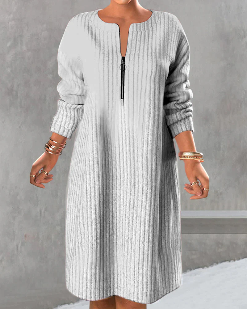 Lena | Langes Strickkleid Damen mit Reißverschluss elegant - Image 3