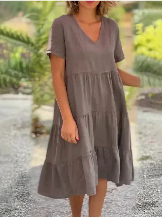 Liliseth – V-Ausschnitt, gestuftes Kurzarm-Midikleid
