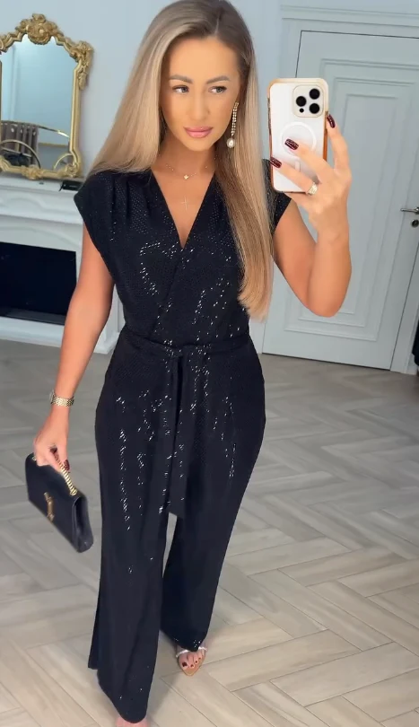 Lioraya - V-Ausschnitt-Jumpsuit mit Bindegürtel