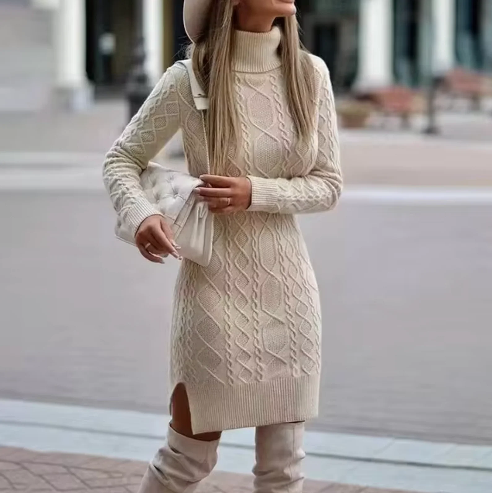 Lisa | Elegantes Langarm Strickkleid Midi - Image 3
