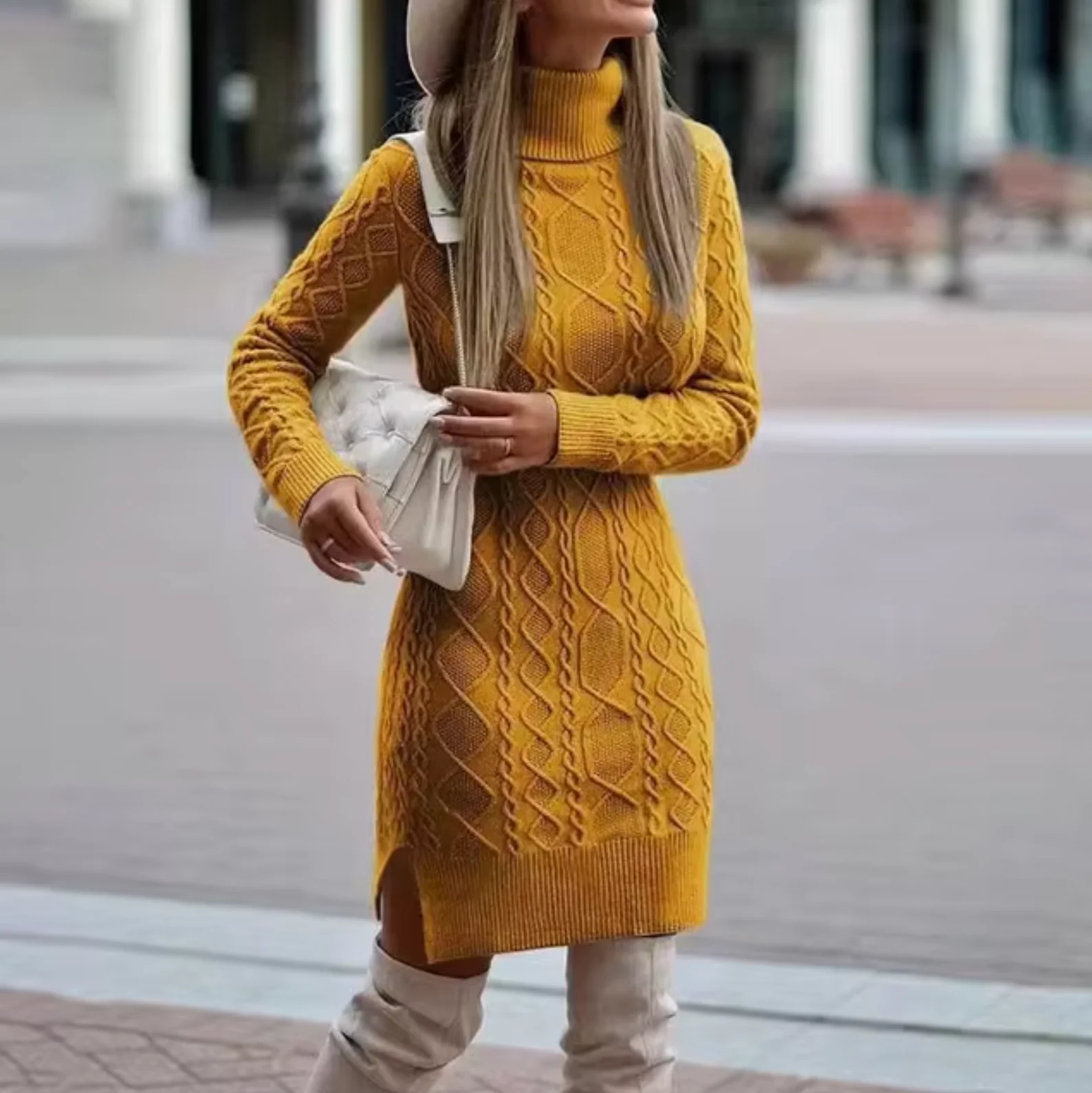 Lisa | Elegantes Langarm Strickkleid Midi - Image 4