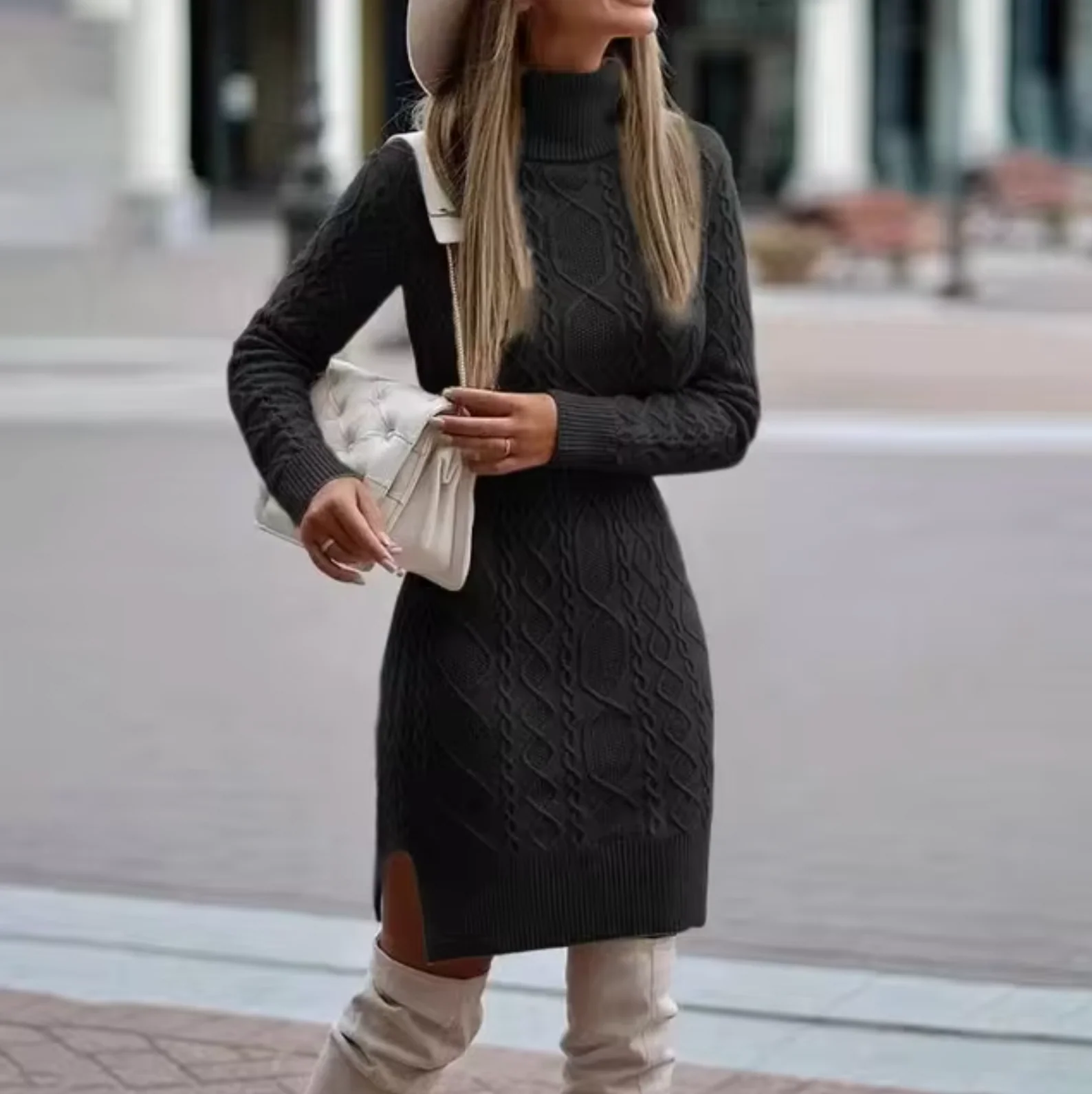 Lisa | Elegantes Langarm Strickkleid Midi - Image 5