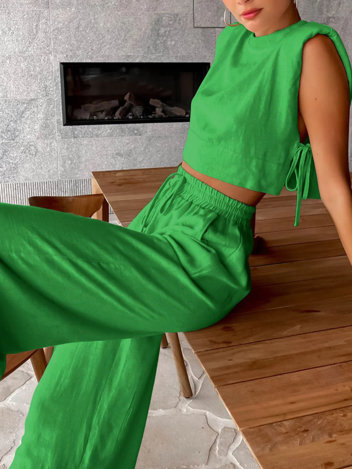 Livia | Weite Hose Set Damen Leinen Look - Image 10