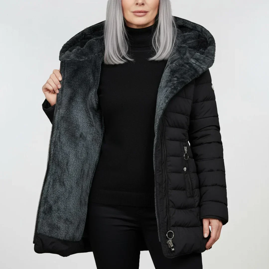Lydia – Gefütterter Steppmantel mit Kapuze Damen