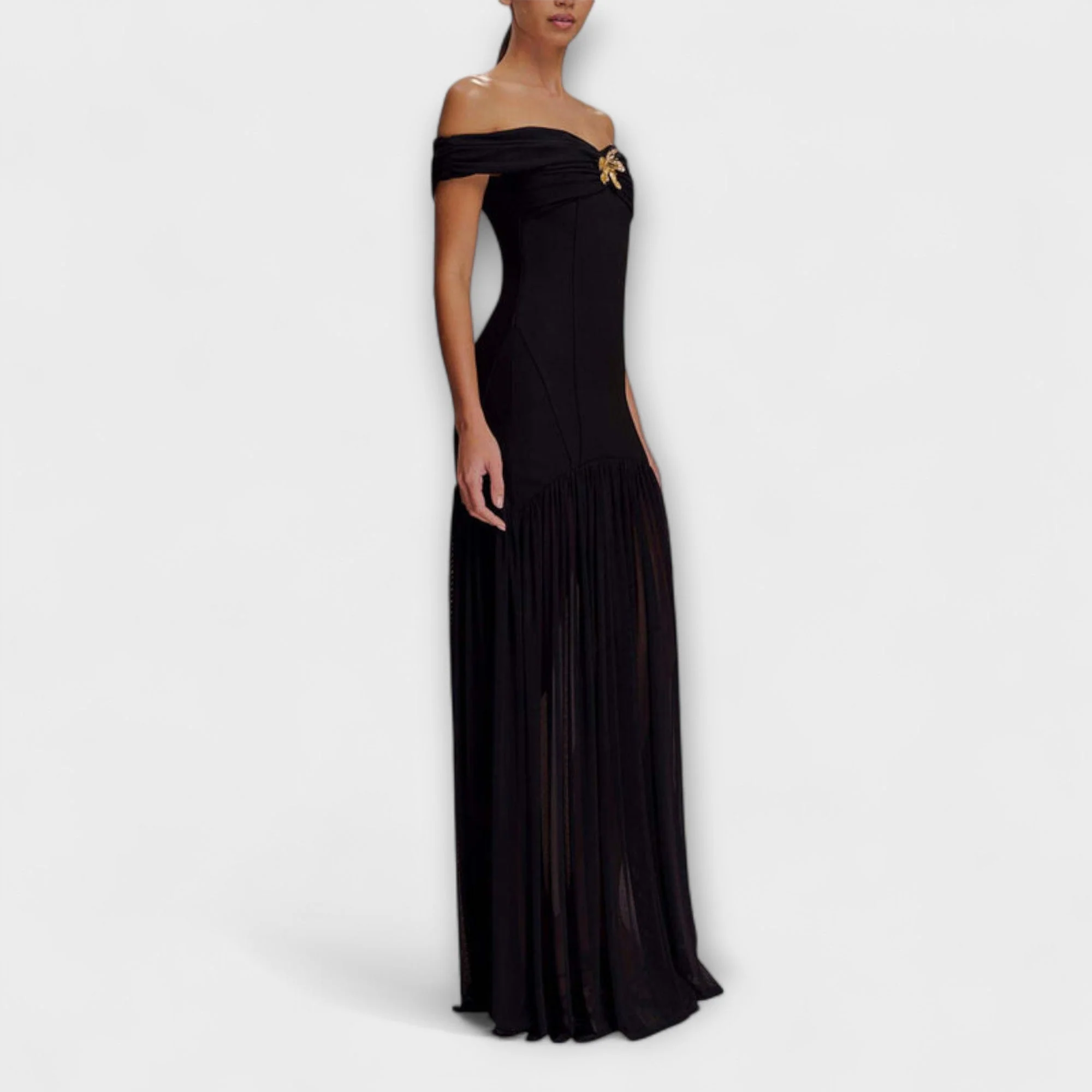 Maelie - Elegantes trägerloses Bodycon-Maxikleid mit floralen Akzenten
