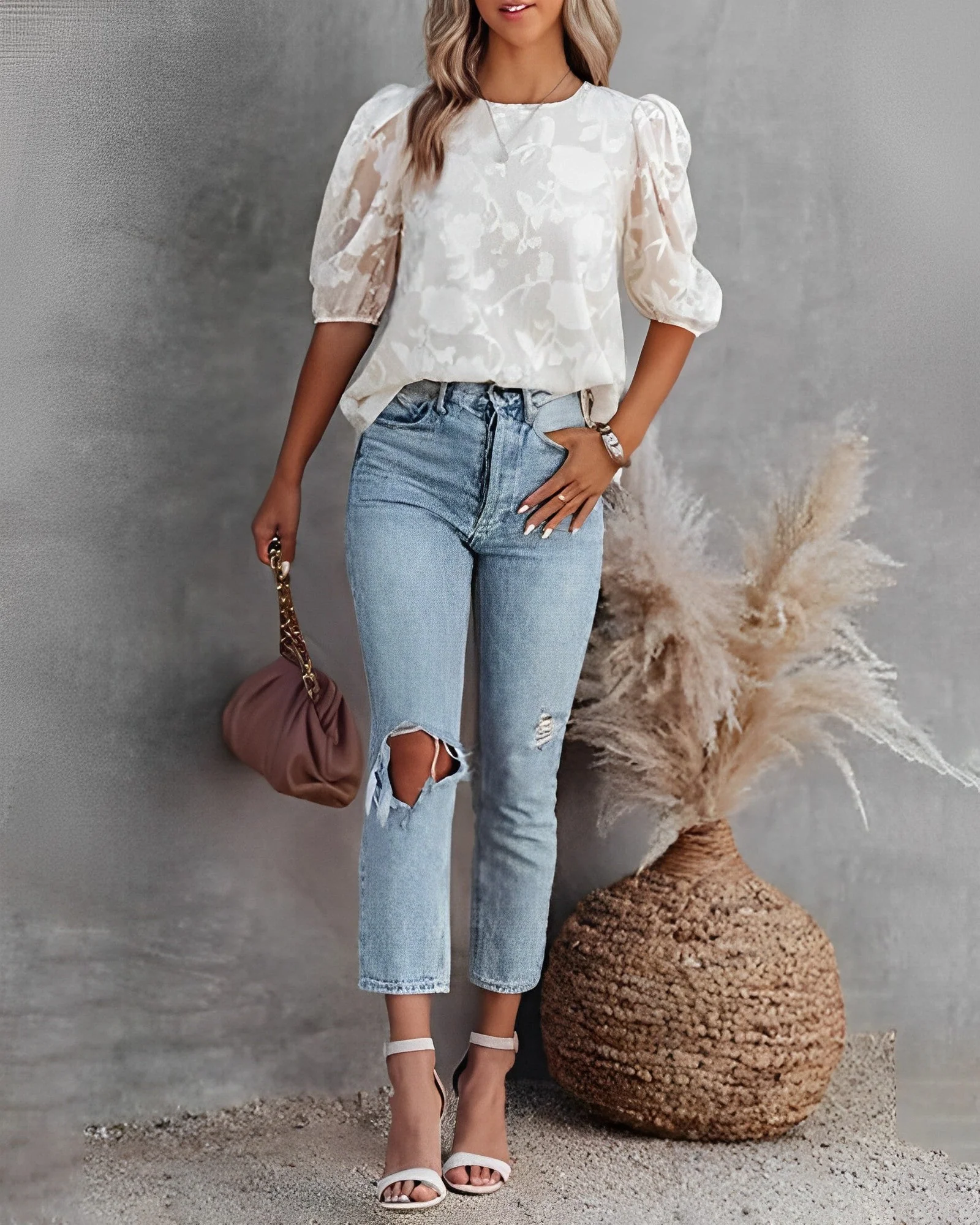 Manuela | Elegante Chiffonbluse mit Puffärmeln - Image 3