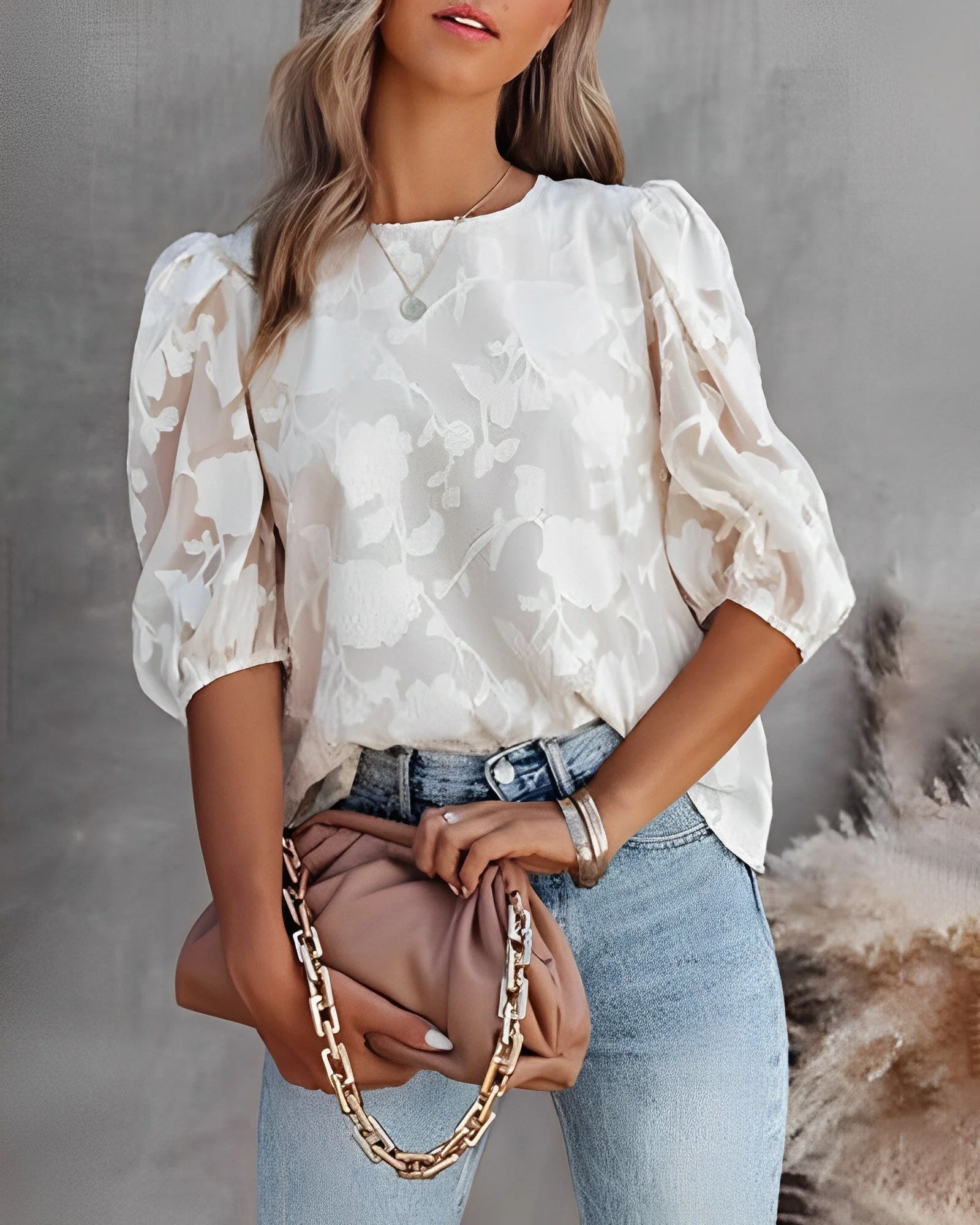Manuela | Elegante Chiffonbluse mit Puffärmeln - Image 5