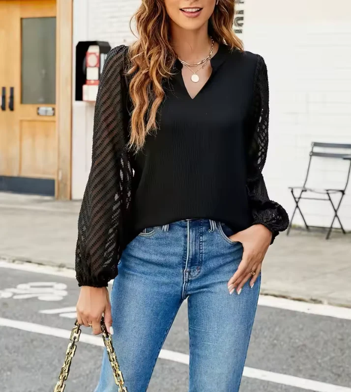 Marina | Elegantes Chiffon Top mit V Ausschnitt - Image 3