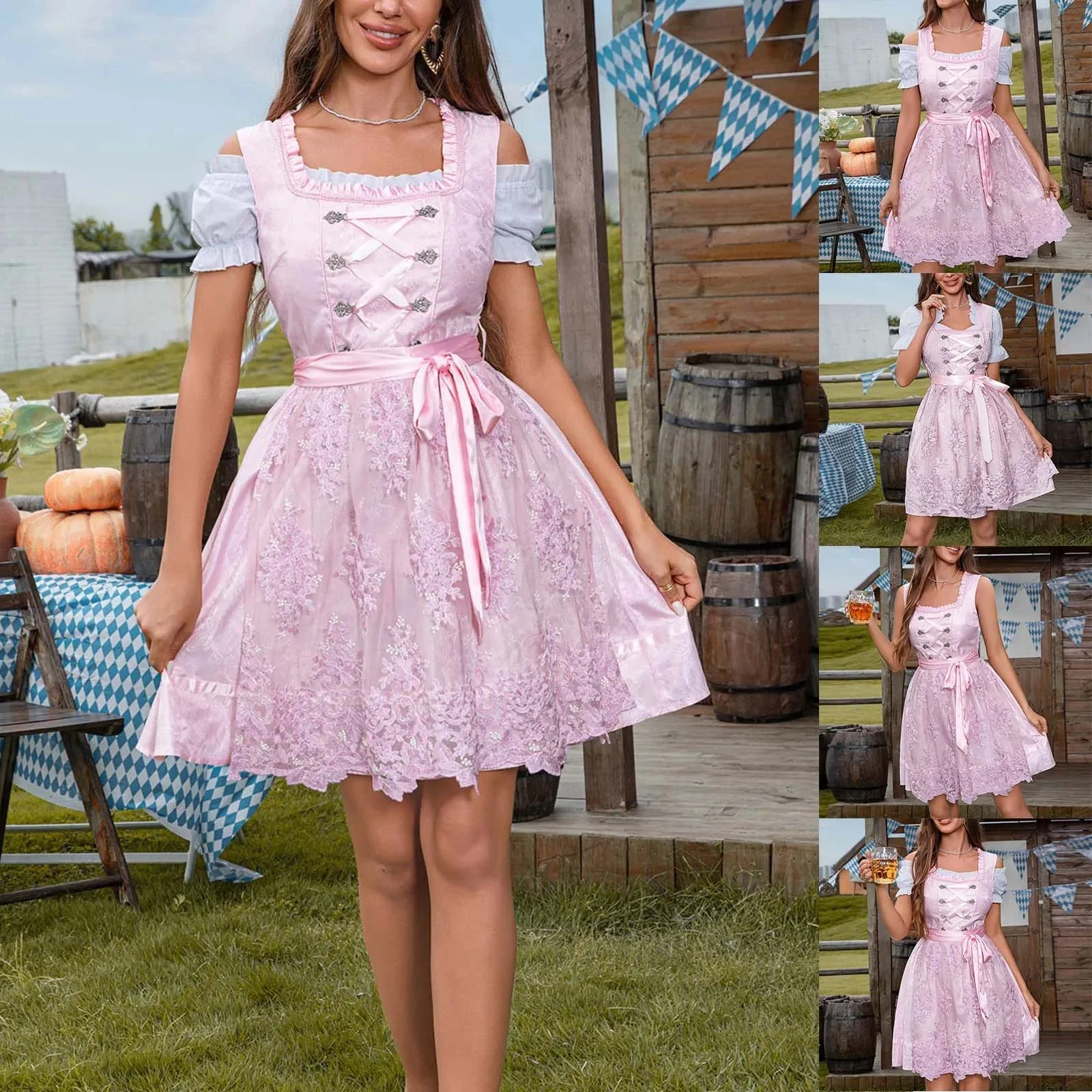 Martina | Festliches Dirndl-Kleid mit Puffärmeln und floralen Details - Image 3
