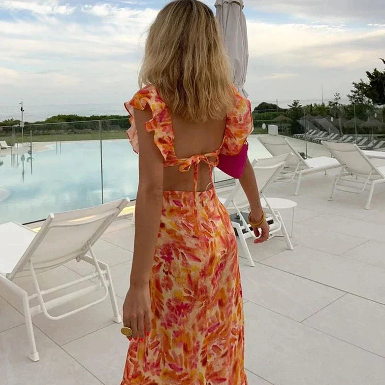 Maxikleid mit Rüschen und Blumenmuster – stilvoller Sommerlook mit femininer Note