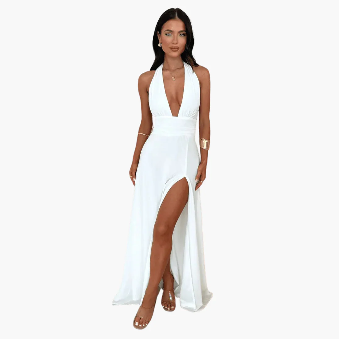 Maxikleid mit Schlitz & Neckholder - Damen Abendmode