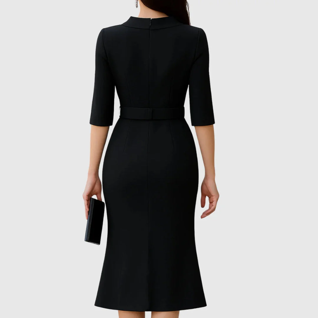 Melanie | Damen Elegantes Gürtel Midi Kleid