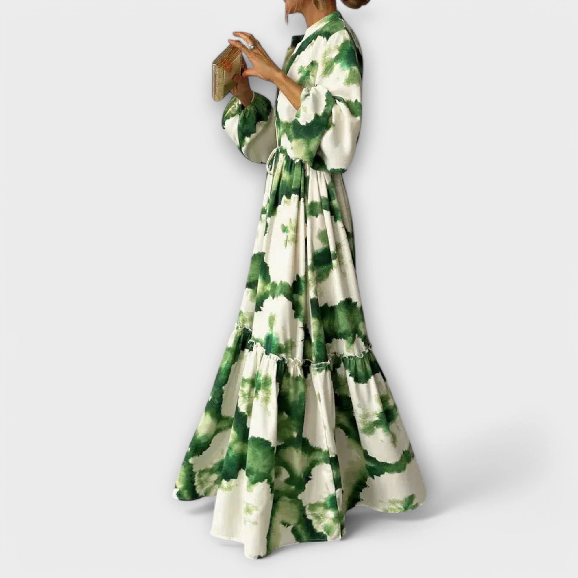 Melina - Grünes Maxikleid mit langen Ärmeln und V-Ausschnitt"
Rewritten: "Melina - Grünes Maxikleid mit langen Ärmeln und elegantem V-Ausschnitt