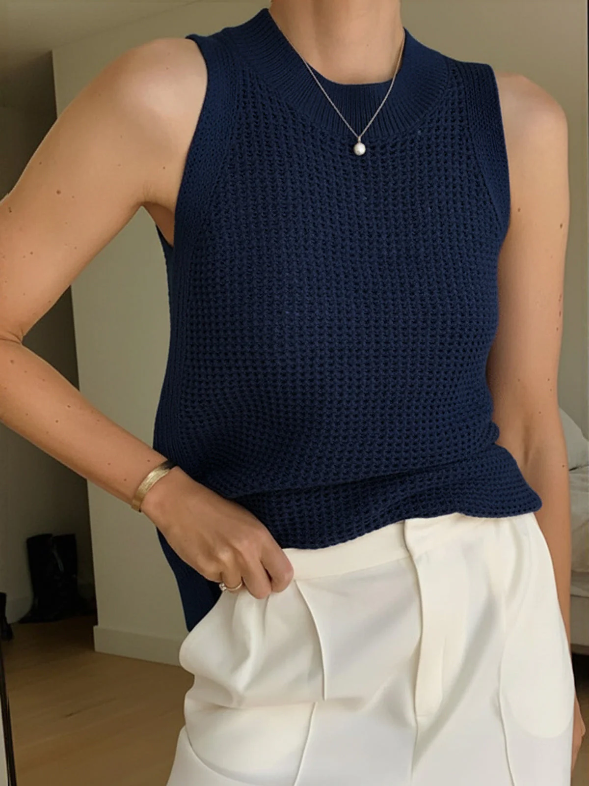 Mia | Strick Tank Top Damen Elegant Lochmuster - Image 10