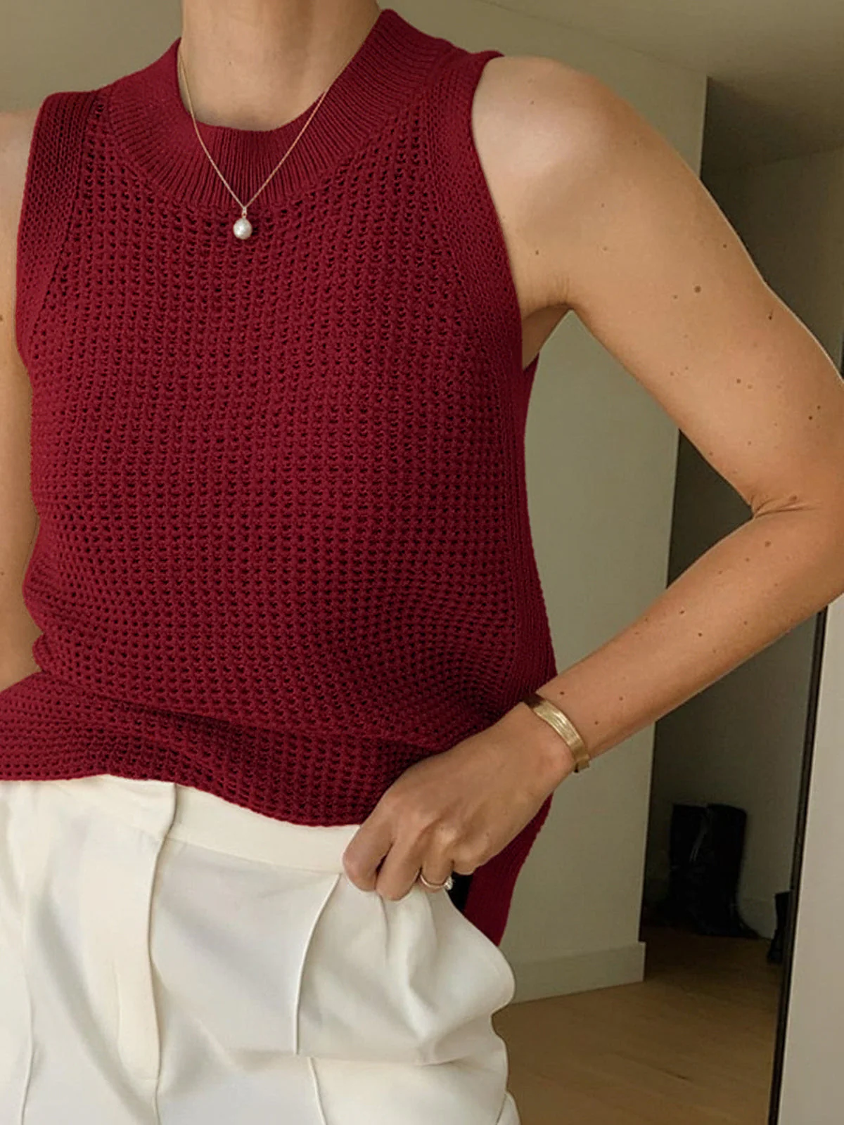 Mia | Strick Tank Top Damen Elegant Lochmuster - Image 11