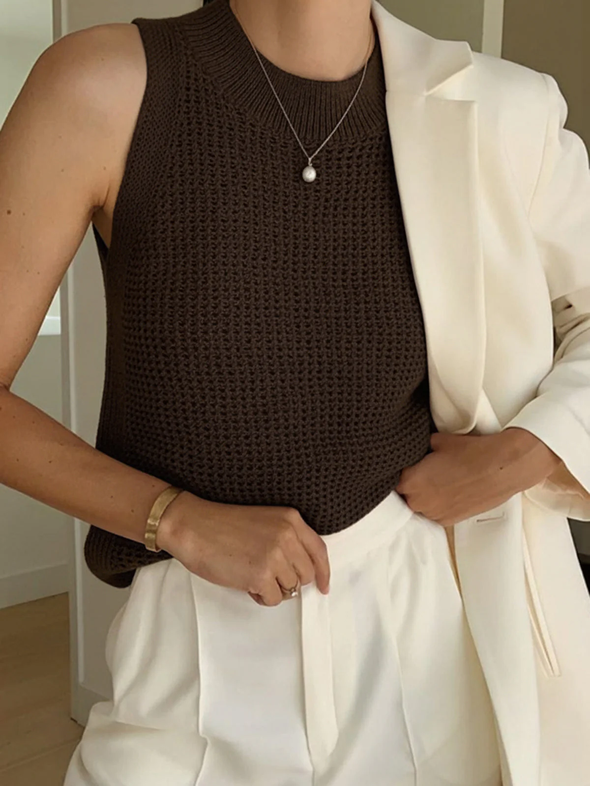 Mia | Strick Tank Top Damen Elegant Lochmuster - Image 12