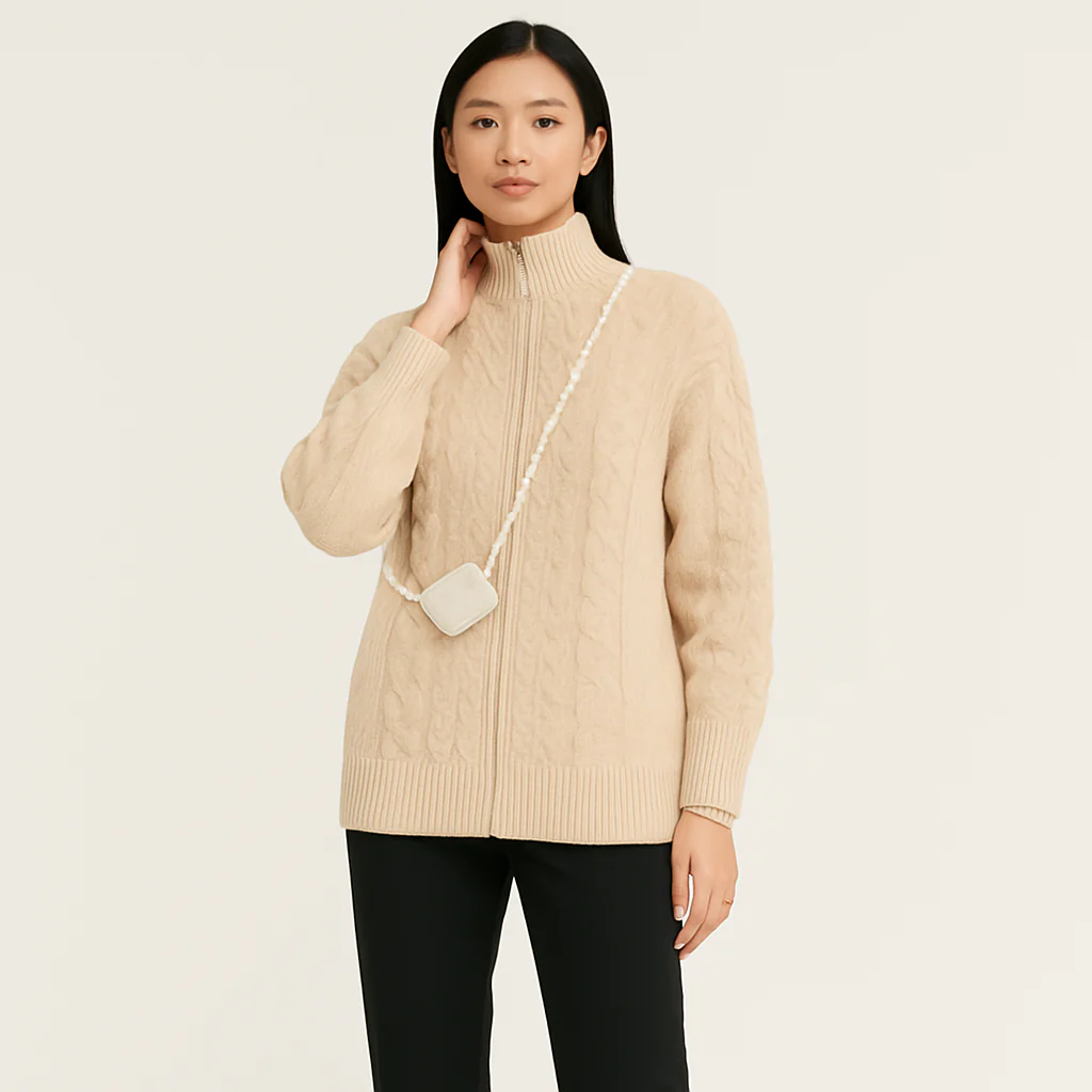 Mila Kaschmir Strickjacke – Damen Pullover langarm aus Kaschmir