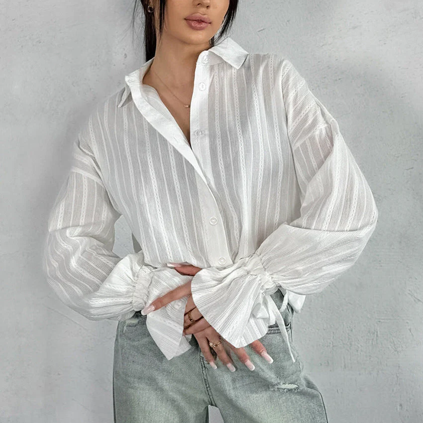Mirela | Gestreifte Bluse mit Bindemanschetten - Image 10