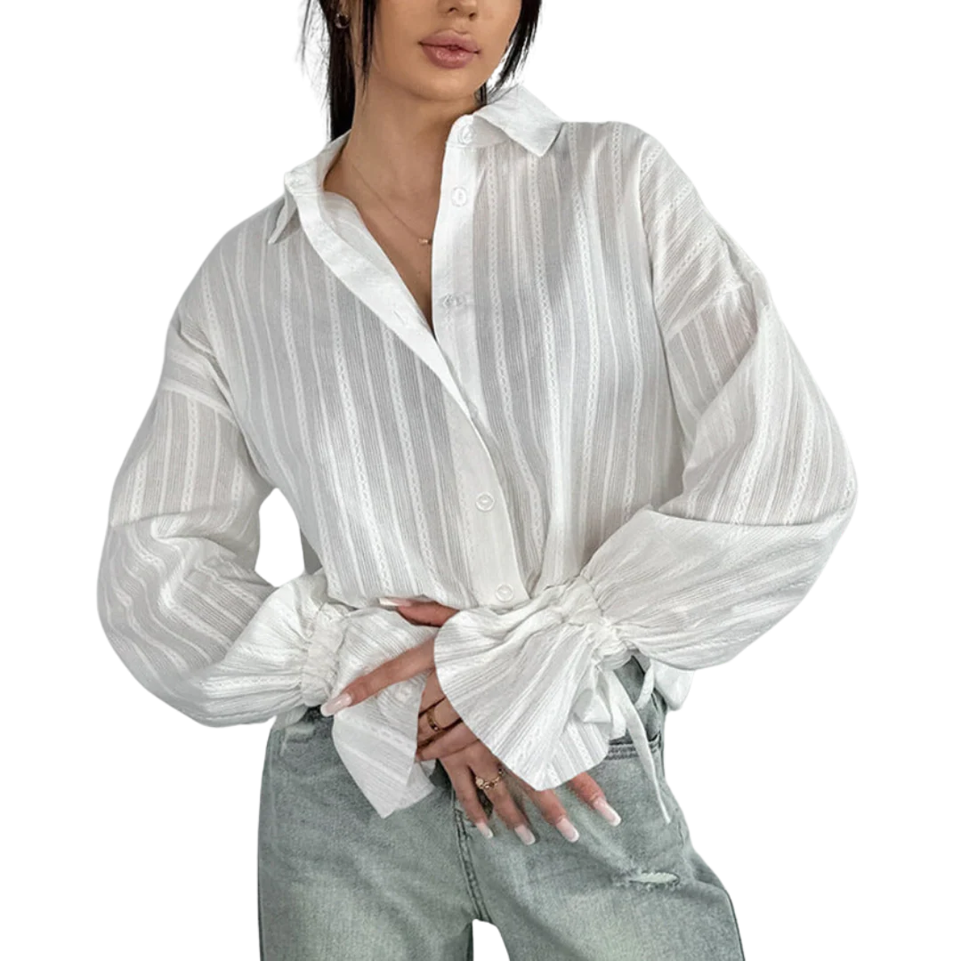 Mirela | Gestreifte Bluse mit Bindemanschetten - Image 2