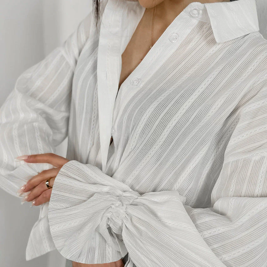 Mirela | Gestreifte Bluse mit Bindemanschetten - Image 4