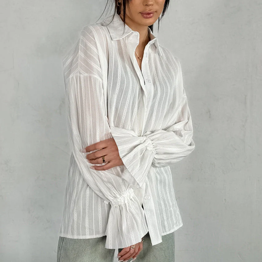 Mirela | Gestreifte Bluse mit Bindemanschetten - Image 5