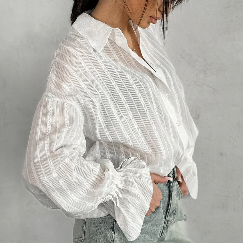 Mirela | Gestreifte Bluse mit Bindemanschetten - Image 6
