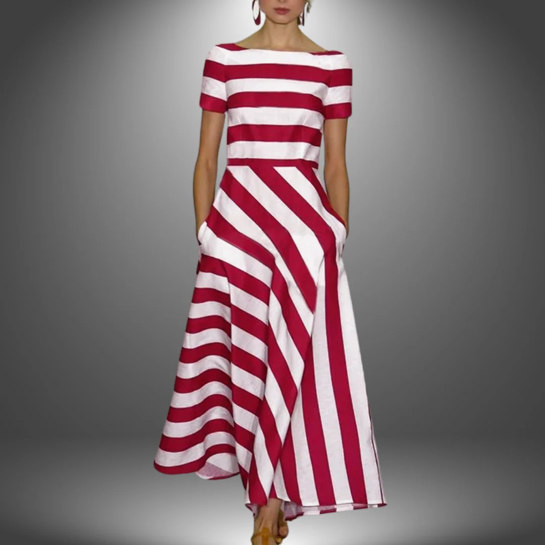 Nicole | Handgefertigtes Langes Streifenkleid