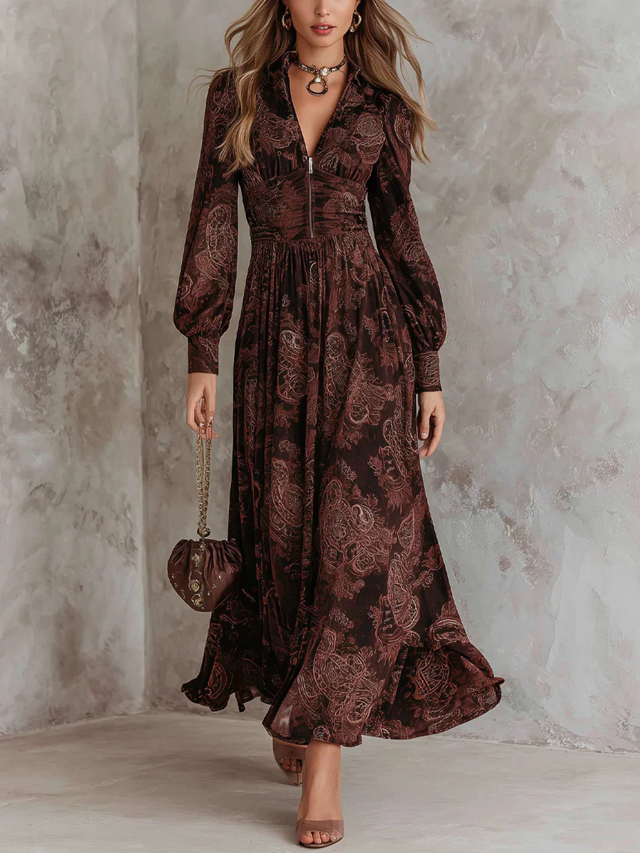 Nina | Damen Midikleid Paisley Reißverschluss lässig chic - Image 3