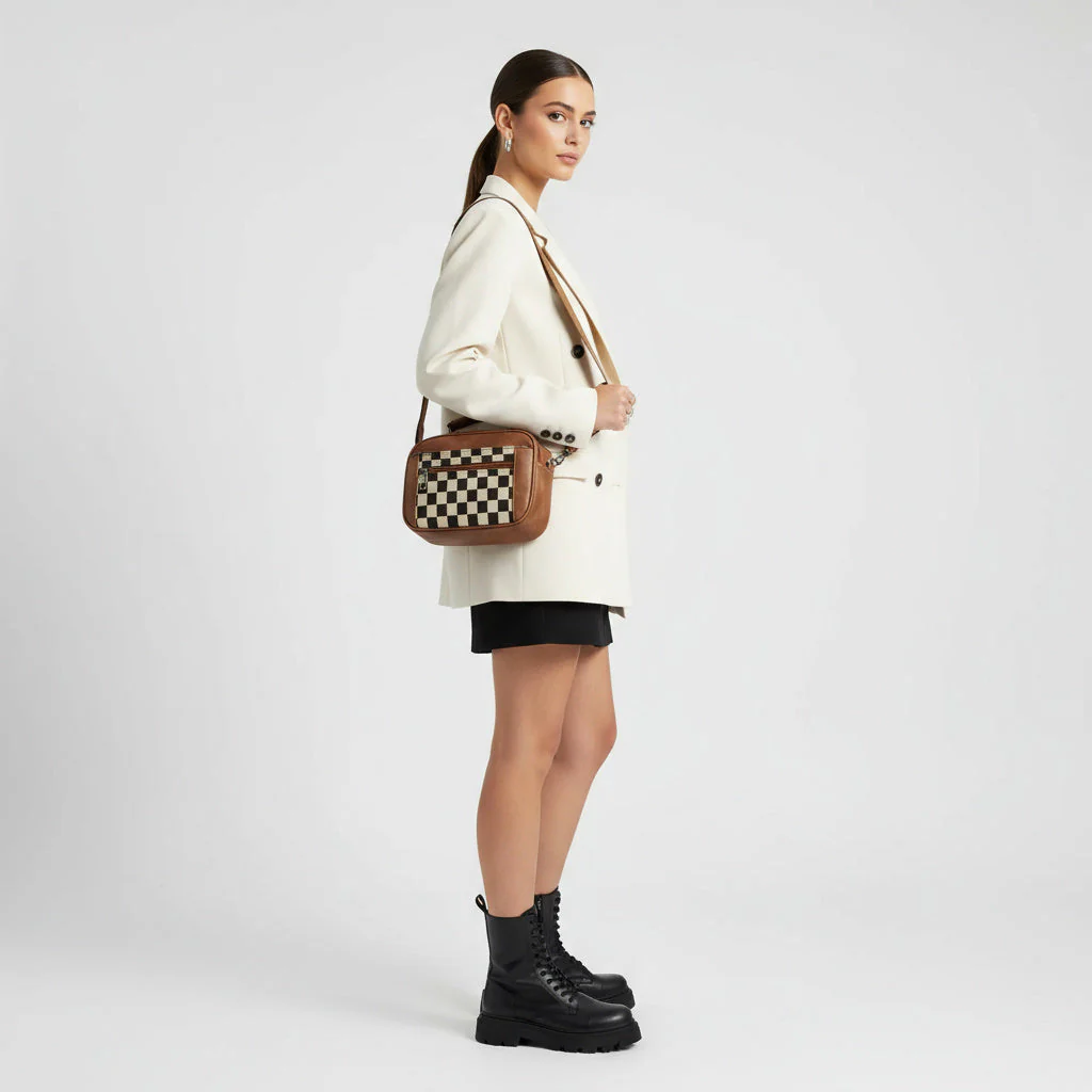 Nina | Stylishe Damen Schultertasche mit Schachbrettmuster - Image 6