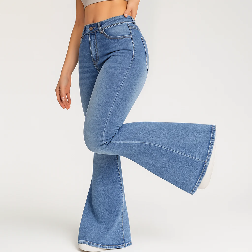 Noa – Damen-Schlagjeans mit hohem Bund – Skinny Fit, einfarbig, extra lang