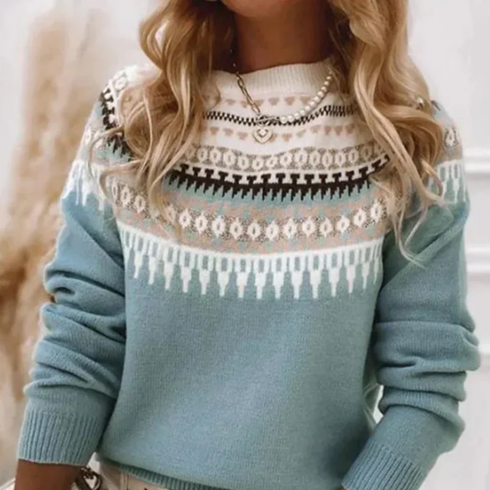 Norweger Grobstrickpullover Damen | Rundhals Langarm Strick - Image 3