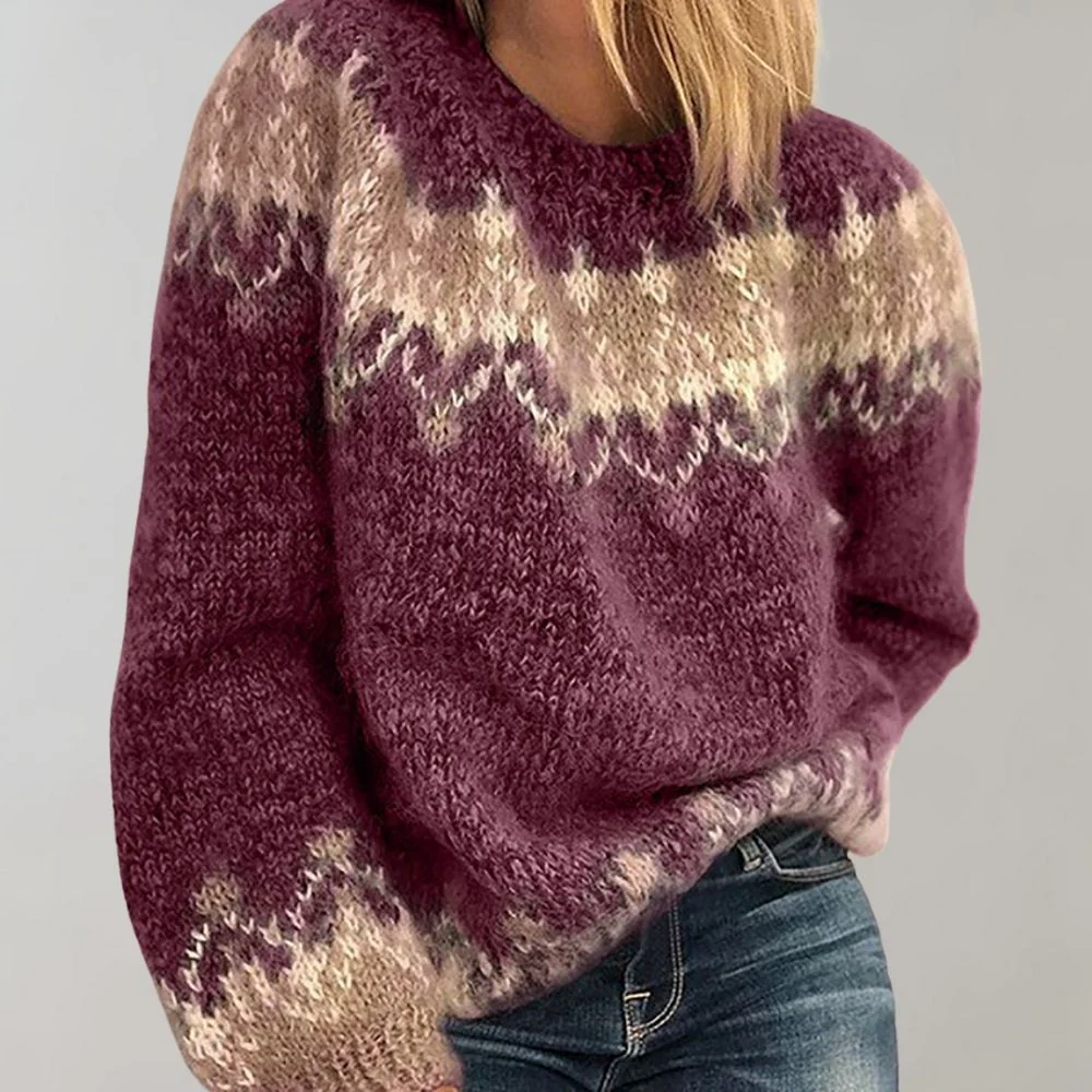 Norweger Grobstrickpullover Damen | Rundhalsausschnitt Mit Muster - Image 4