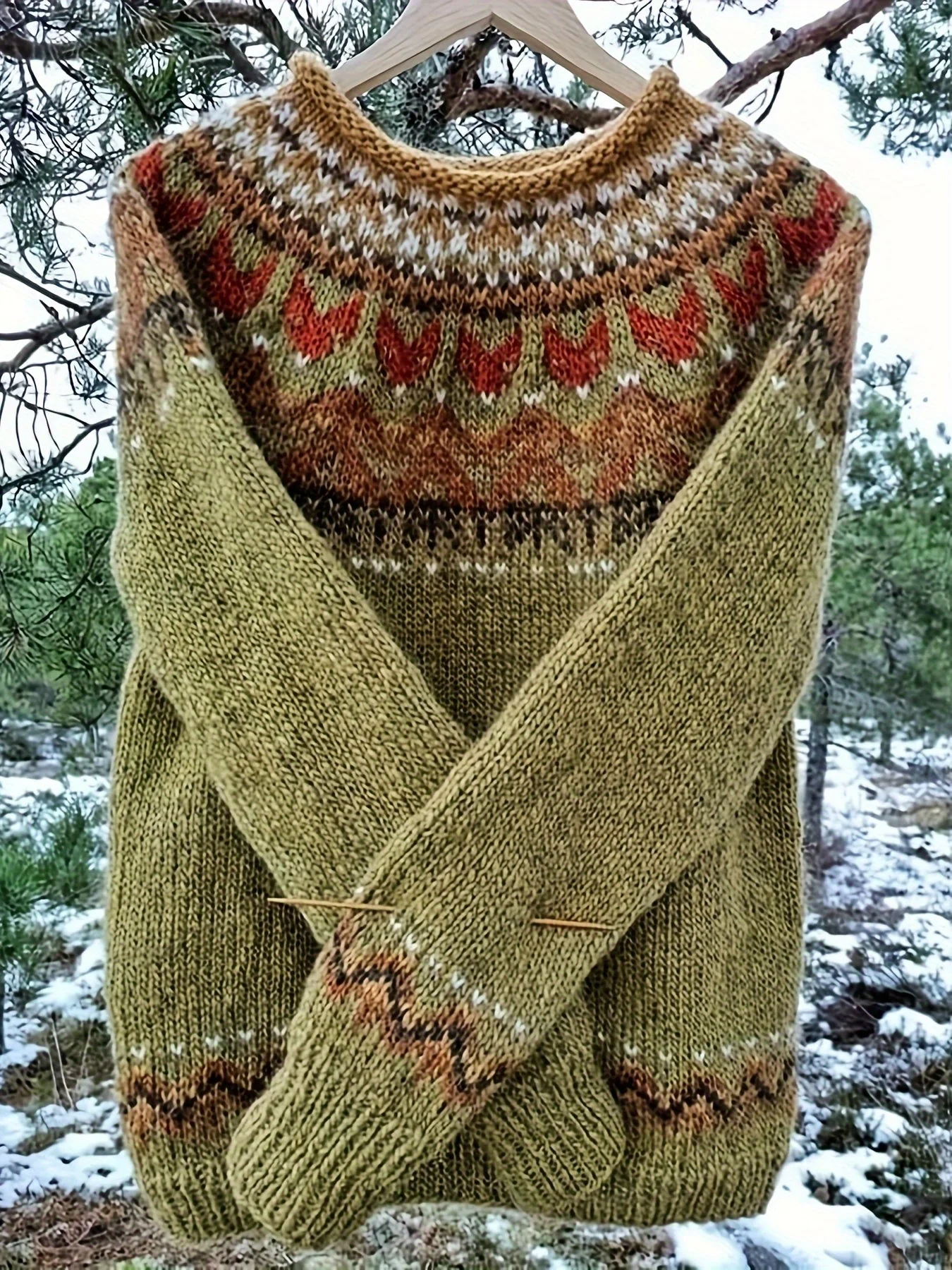 Norweger Grobstrickpullover Damen | Strickmuster Mit Langem Ärmel - Image 4