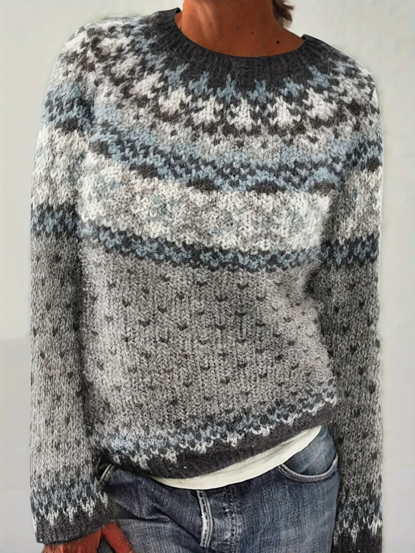 Norweger Grobstrickpullover | Langarm mit Retro Geometrischem Muster - Image 4