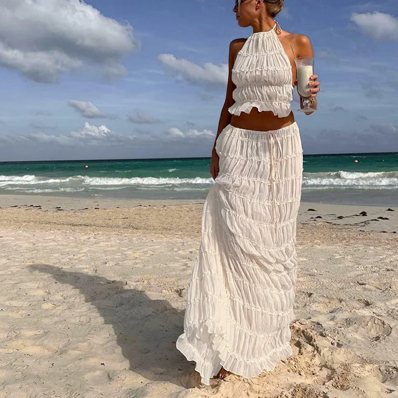 Odalys™ | Boho gerafftes Halter Rückenausschnitt Maxi Set - Image 4