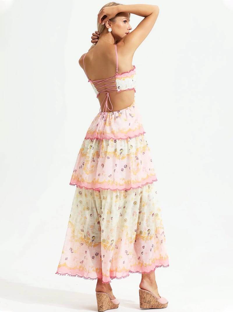 Odetta | Romantisches Blumen Maxikleid mit Zurück Spitzen-Details - Image 6