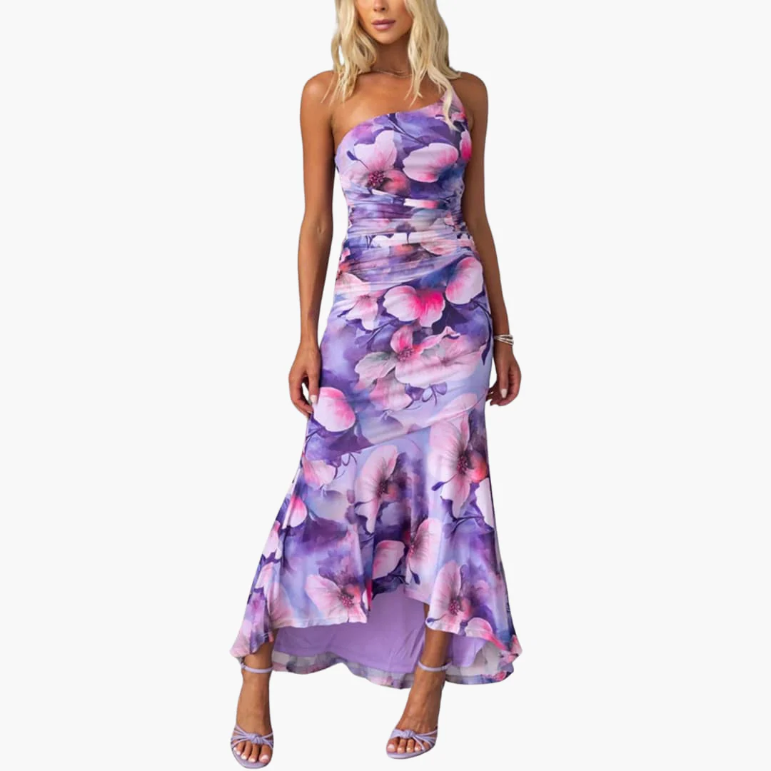 One Shoulder Blumenkleid für Damen - Elegantes Sommerkleid