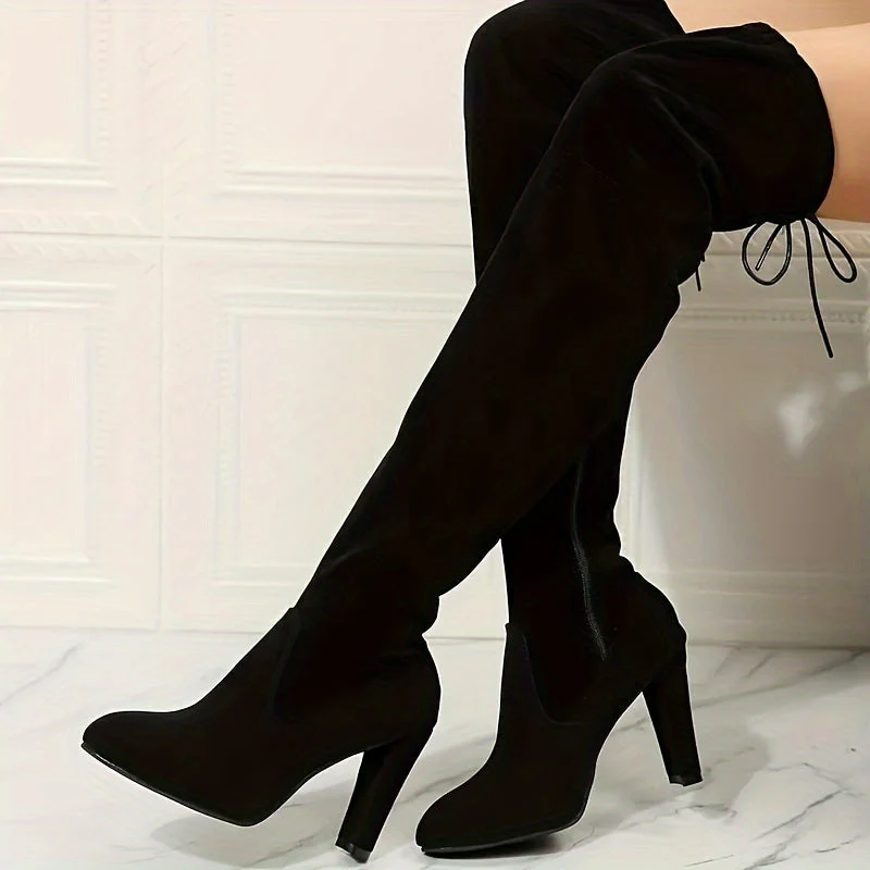 Overknee Stiefel Damen | Mit Blockabsatz und Reißverschluss - Image 2
