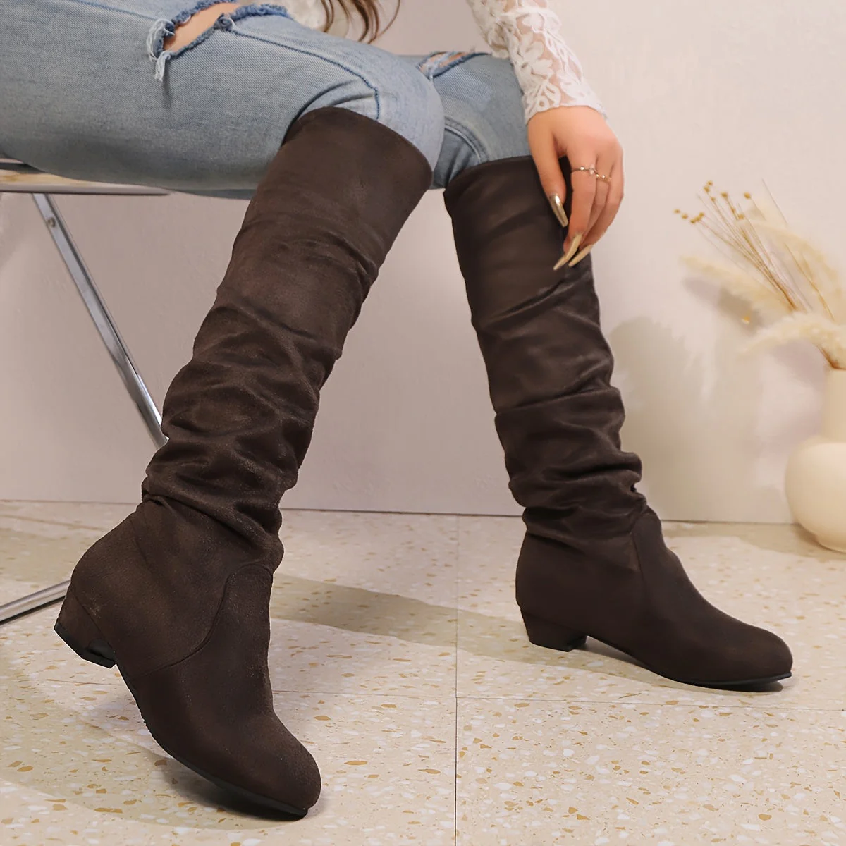 Overknee Stiefel Damen | Schlupfform mit Niedrigem Blockabsatz - Image 10