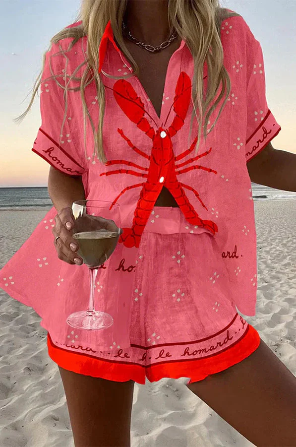 Pallina  | Kurzes Komplettset aus Luné rosa-Hummer Leinen