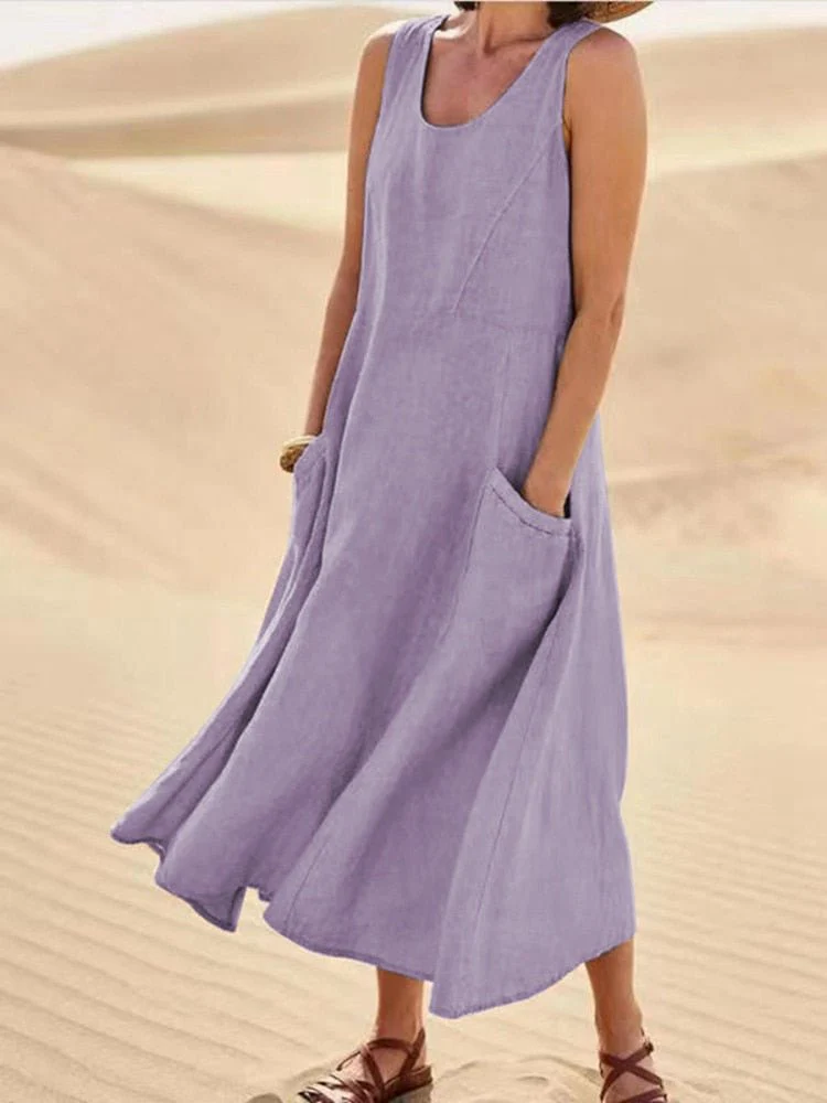 Paula – Ärmelloses locker fallendes Damen-Midikleid - Image 6