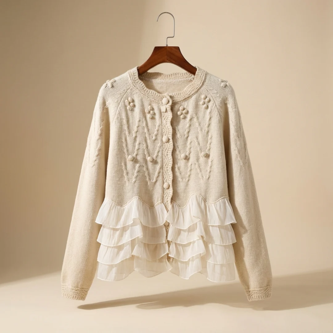 Paula | Elegante Damen Strickjacke mit feinem Volant - Image 4