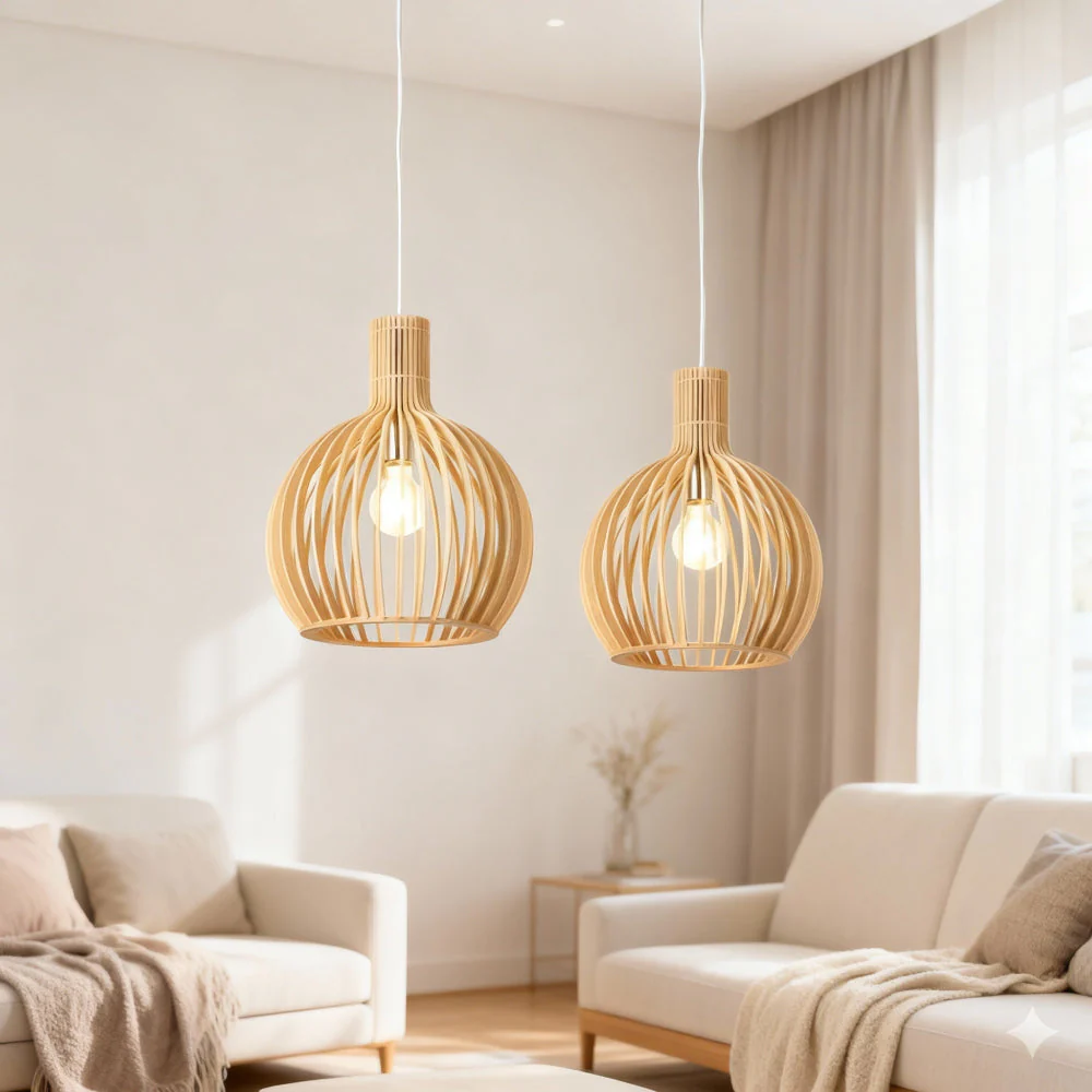 Pendelleuchte Holz Handgefertigt Warmes Licht Wohn Essbereich - Image 5
