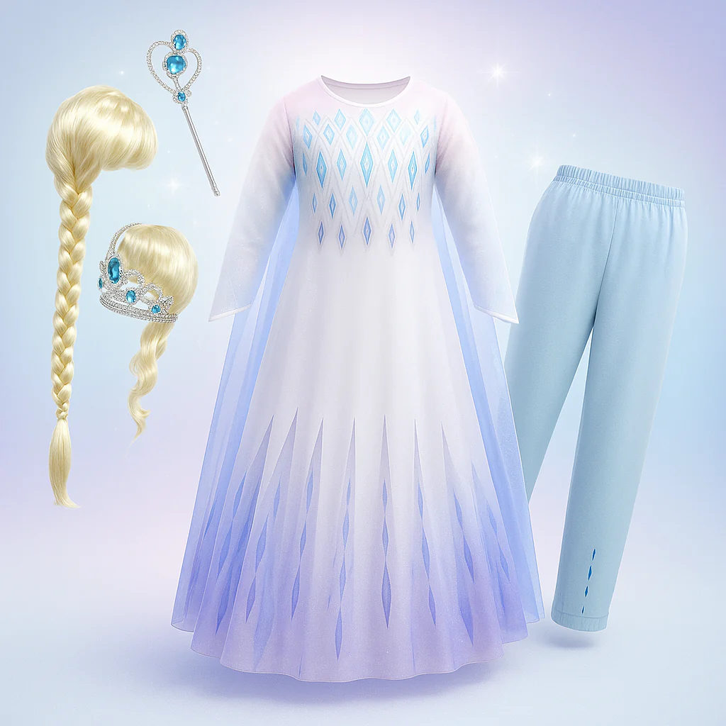 Prinzessin Kleid Mädchen Blau Weiß Kostüm - Image 12