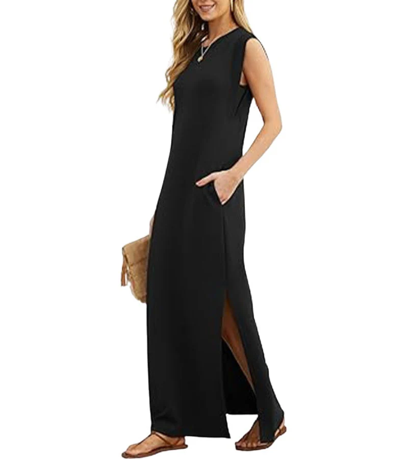 Romaisa | Lässiges langes Kleid mit Schlitz und bügelfrei