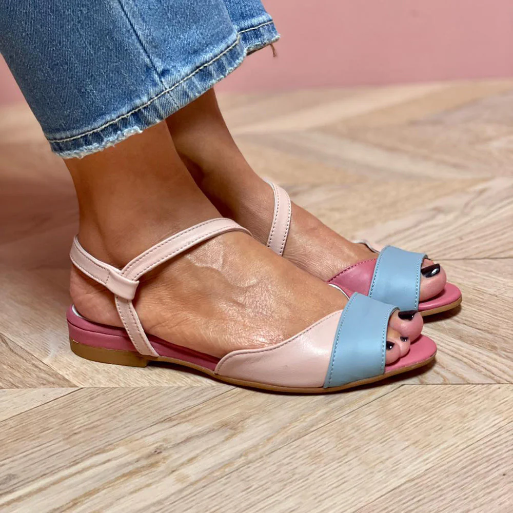 Roselina | Asymmetrische Rosa Sandalen im Farbblock-Design - Image 4