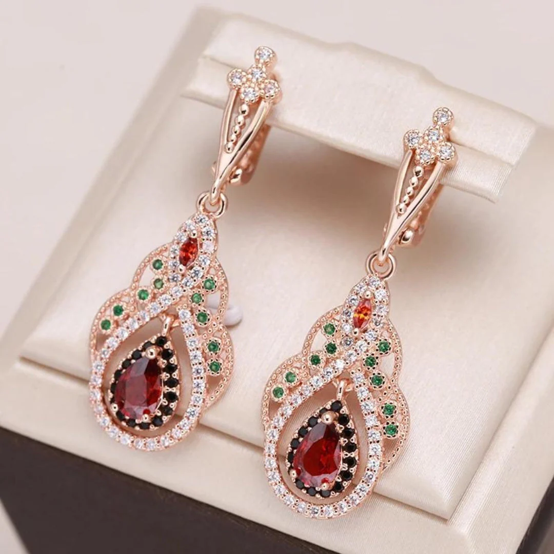 Rote Zirkonia Damen Ohrringe Gold